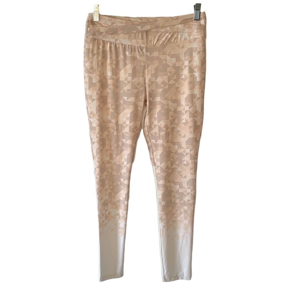 PEONY & ME Pink + Beige Mid-Rise Full-Length Mesh Hem Leggings Size Medium